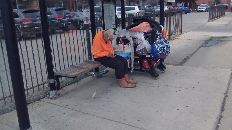 Homeless Lady on Harlem Avenue in Elmwood Park, IL.